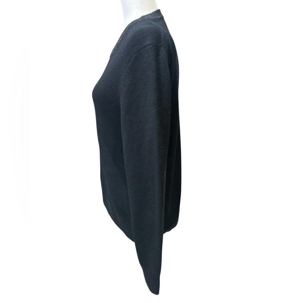 Tory Burch Black Cashmere Crew Neck Sweater Silver Metallic Accents